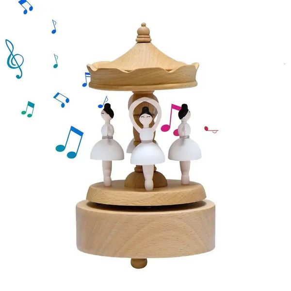 Melodie Carillon retrò in legno con meccanismo a orologeria che suona una piccola ballerina, una bella e classica statuetta musicale per il tuo amato figlio 240118