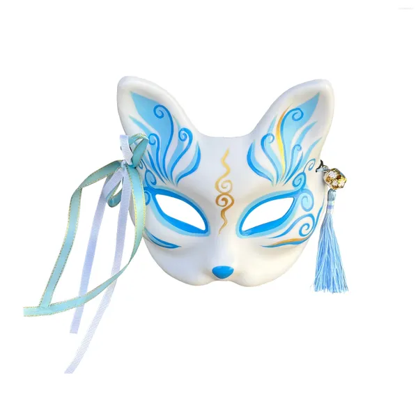 Partyzubehör, handbemalte Fuchs-Katze-Kitsune-Maske für Kimono-Kostüm, Cosplay-Kollektion, Wanddekoration, Blau-Rosa-Gold-Zubehör