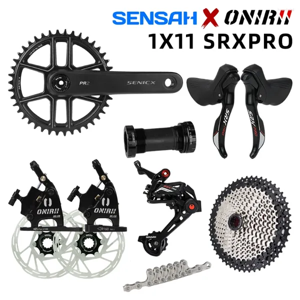 Desviadores de bicicleta 1x11 SRX PRO Speed Sensah Groupset com manivela shifter cassete dianteiro / traseiro desviador corrente para cascalho / estrada SRAM