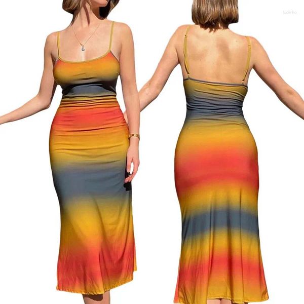 Vestidos casuais wpnaks mulheres tie dye vestido noite festa de verão roupas boêmio férias espaguete cinta magro longo sundress chique sexy clube