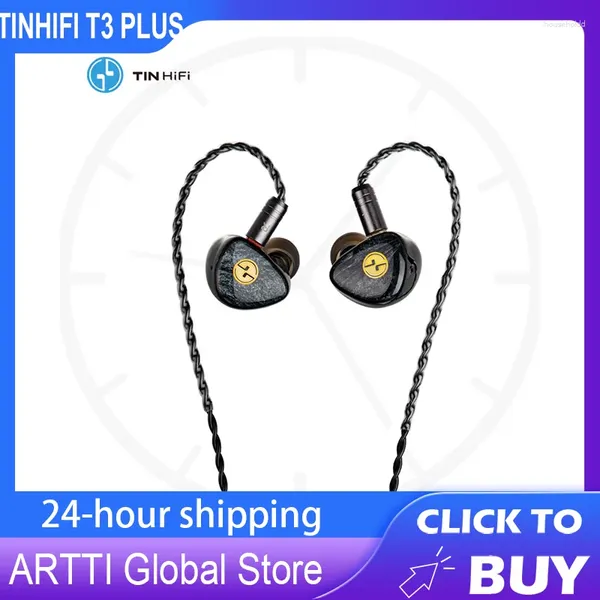 TinHiFi T3 Plus Hi-Fi Hi-Res 10mm Driver dinâmico Monitores intra-auriculares Fones de ouvido IEMs Fone de ouvido com fio com cabo de áudio destacável de 2 pinos