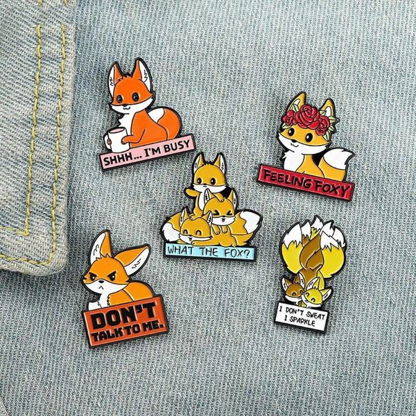 Broschen Niedliche Cartoon-Tier Emaille Pin Lustiges Zitat Fuchs Rucksäcke Revers Pins Metall Abzeichen Schmuck Geschenk Für Freunde Großhandel