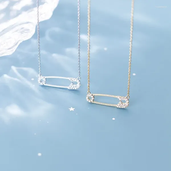 Pingentes genuínos 925 prata esterlina segurança pino colar para mulheres forma de cristal colares encantos jóias