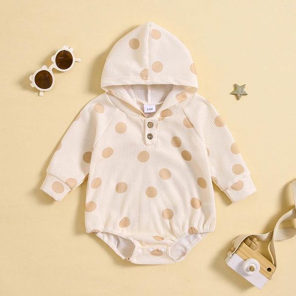 Macacão 0-24m infantil bebê meninos meninas bodysuits com capuz roupas polka dot print manga longa macacão moletom roupa da criança