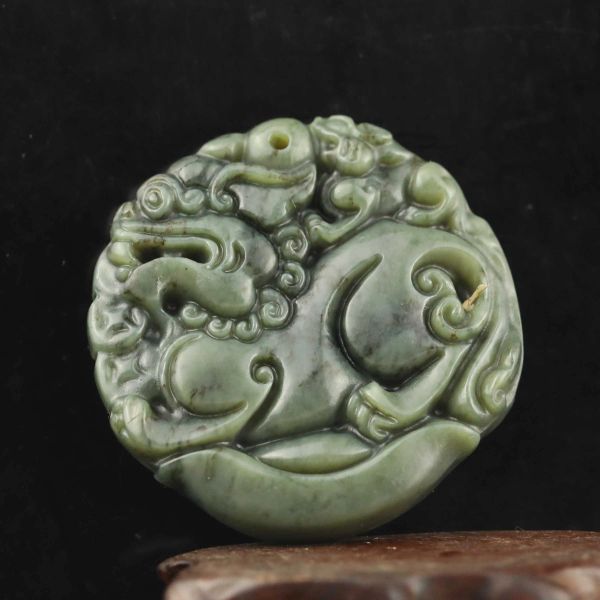Anhänger Old China Natural Hetian Jade Hand geschnitzt Drache Anhänger D5