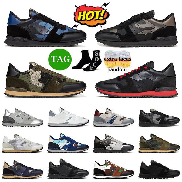 Designer Camouflage Mesh Nietschuhe Diamond-verkrustete Sportschuhe Rockrunner Chaussures Brand Camouflage Casual Schuhe Wildleder Herren Sportschuhe Flat Schuhe 38-46