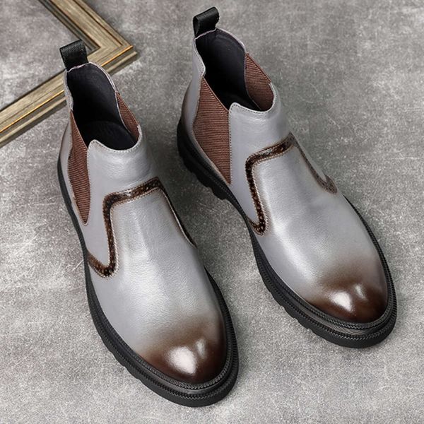 Nuovo slip in vera pelle alla caviglia su scarpe invernali da uomo classiche nere grigie Stivali eleganti italiani