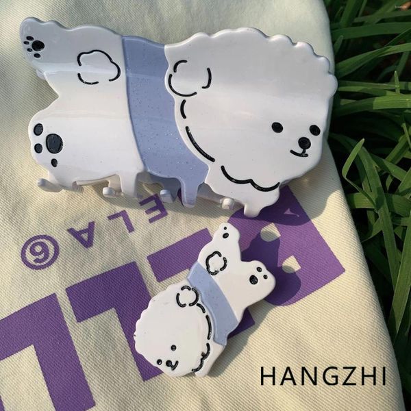 Haarspangen HANGZHI Niedlicher Cartoon-Hund, lila Kleid, weißer Teddy, kreativer Tierhai-Clip, personalisierte Accessoires für Frauen