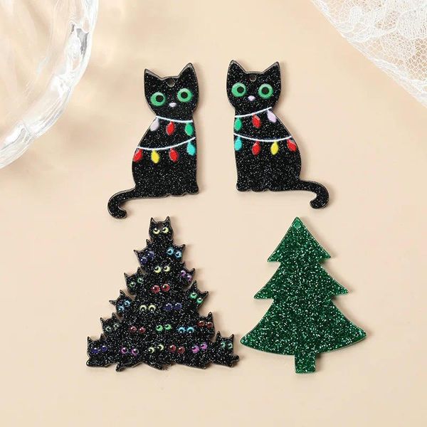 Encantos 10 PCS Árvore de Natal Gato Preto Acrílico Pingente Epóxi Para Colar Brinco DIY Fazendo Acessórios