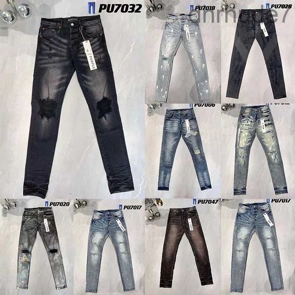 Дизайнерские джинсы мужские узкие дизайн 55 цветов Брюки Длинные хип-поп-наклейки с вышивкой Тонкие джинсовые прямые уличные одежды оптом 29-38 Фиолетовый H8JB