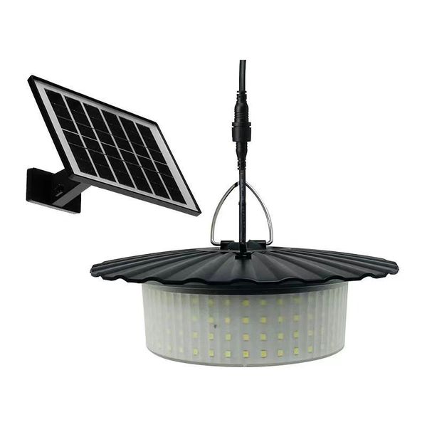 Luz solar para celeiro com brilho 360 ° para ambientes internos e externos 244 LED Luz pendente solar 5 modos de luz com sensor de movimento solar com controle remoto