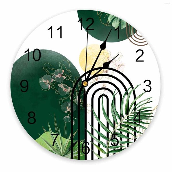 Настенные часы, богемные абстрактные часы с принтом акварельных листьев, современные бесшумные часы для гостиной, домашний декор, подвесные часы