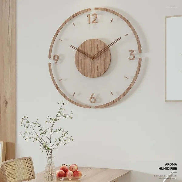 Duvar Saatleri 35cm Nordic Yaratıcı Ahşap Saat Dijital Yuvarlak Sessiz Ahşap Minimalist Asma Saatler Oturma Odası için Dekorasyon