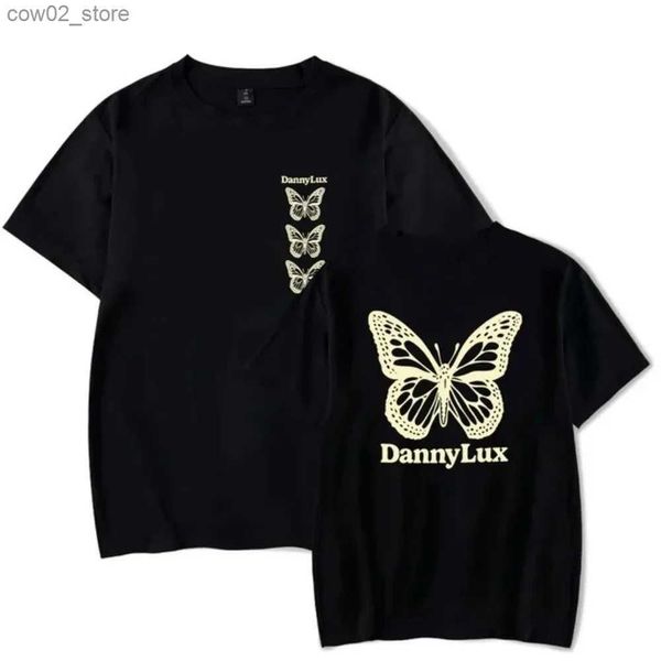 Erkek Tişörtleri Dannylux Butterfly T-Shirt Dlux Albüm Merch Summer için Kadınlar/Erkekler UNISEX O-NECK Kısa Kollu Tee Street Giyim Q240201