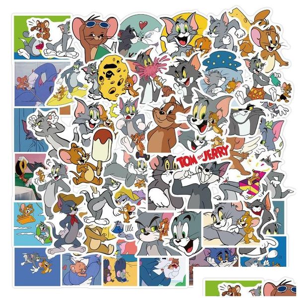 Araba çıkartmaları 50pcs/lot tom ve jerry çıkartma kedileri fare 90s sanat baskısı ev dekoru duvar dizüstü bilgisayar telefon lake dizüstü bilgisayar bisiklet scrapbookin dhqf7