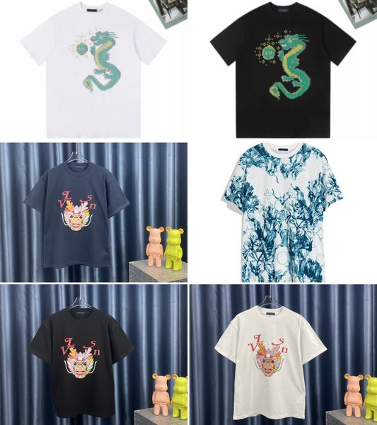 Moda Tasarımcı Erkekler Baskı Dragon T Shirt Ejderha Yıl Erkek Kısa Kollu Pamuk Tişörtler #1105