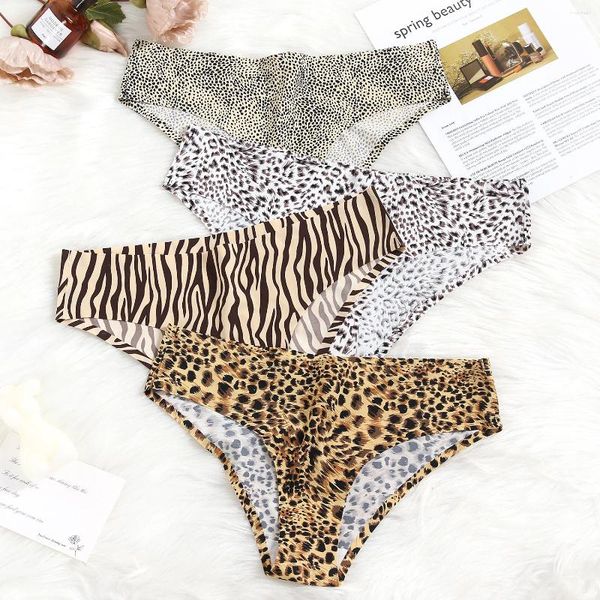 Frauen Höschen Sexy Leopard Eis Seide Weibliche Unterwäsche Low-Rise Versuchung Hohe Elastizität Dame Briefs Atmungsaktive Dessous