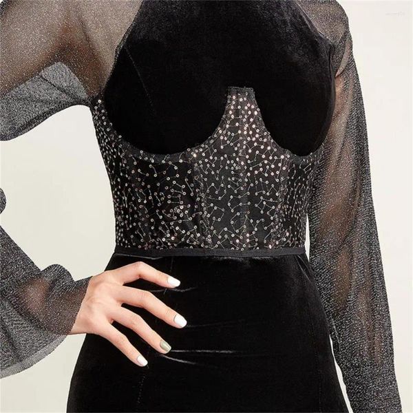 Cinture Elegante Lady Bustier Anti-deformato Prospettiva Fasciatura Brillante Paillettes Corsetto da donna in rete