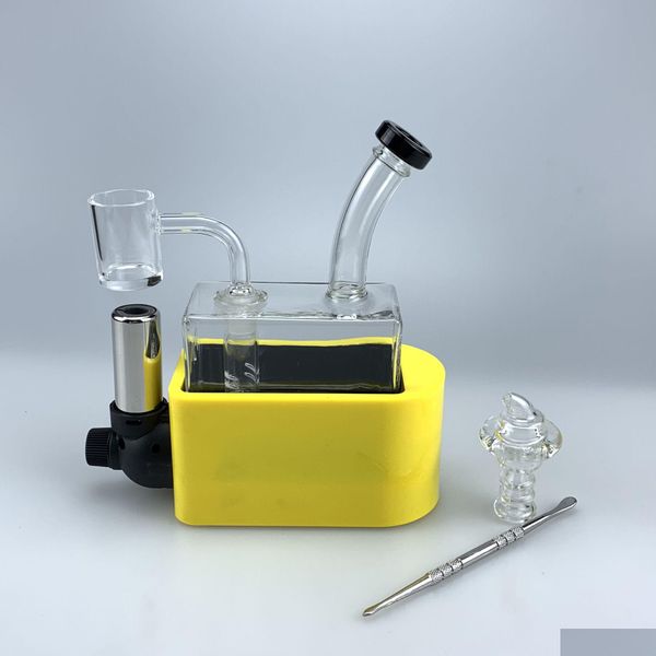 Tubos de fumo Venda Vidro Bong Kit de fumar Hookahs Quadrate Water Pipe Dab Rig em Ine com Quartz Banger Carb Cap Acessórios Set para W Dhkmv