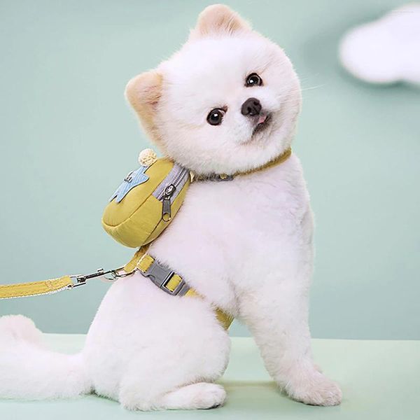 Hundehalsbänder Tasche Verstellbarer Rucksack Haustier Katzengeschirr Weste Welpen Zugseil für kleine Hunde Haustiere Zubehör Teddy