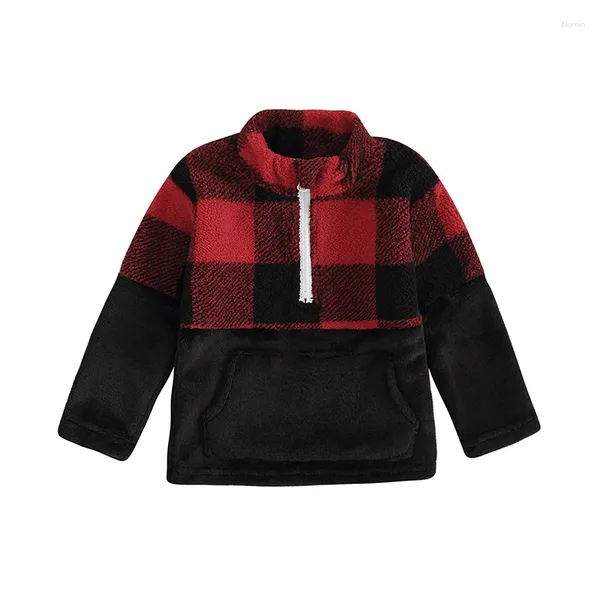 Jacken Pudcoco Kinder Sweatshirt Langarm Stehkragen Plaid Patchwork Hoodie Pullover Kleidung für Baby Jungen Mädchen 1-5T