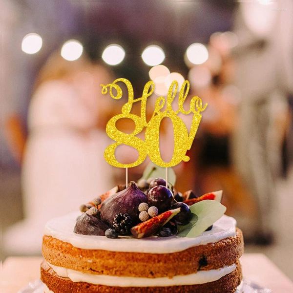 Ferramentas de bolo olá cor dourada papel topper 21/80 número copo coberto para mulheres homens diy festa de aniversário decoração suprimentos