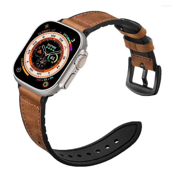 Elma Ultra Band 49mm 44mm 45mm 41mm 42mm 42mm 42mm 42mm için bant kayışını izle Deri Silikon Correa Bilezik Serisi 5 4 3 SE 6 7 8