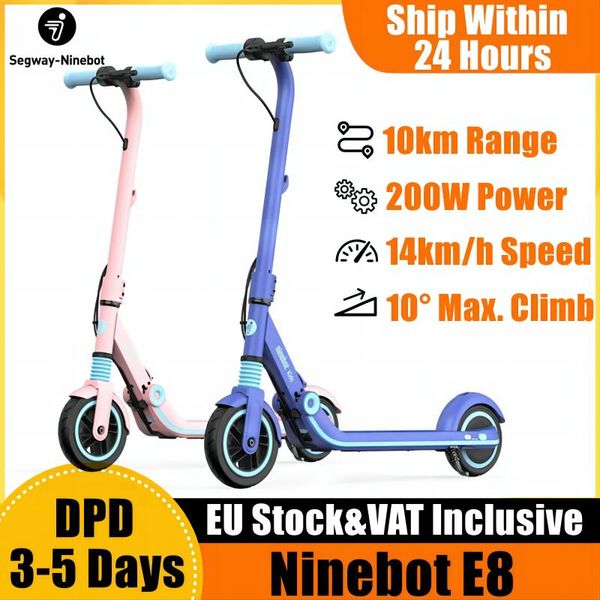 Stock europeo Ninebot originale di Segway ZING E8 Scooter elettrico intelligente pieghevole per bambini Chilometraggio di 10 km Monopattino per bambini leggero IVA inclusa