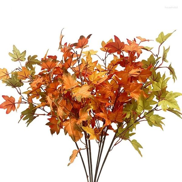 Flores decorativas artificial canadense maple leaf ramo outono rústico decoração de casamento acessórios falso flor plantas peças centrais para