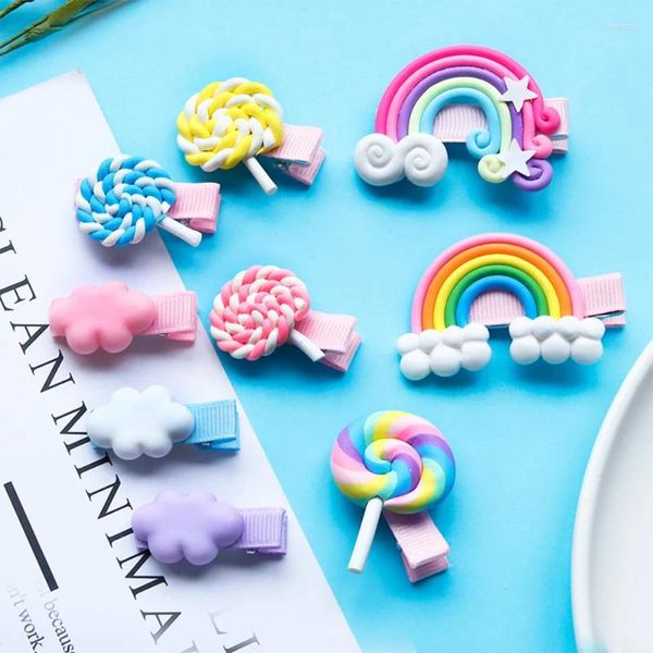 Haarschmuck Kinderhaarnadel mit weichen Keramik-koreanischen Regenbogen-Lollipop-Wolken-lustigen Ornamenten für Mädchen