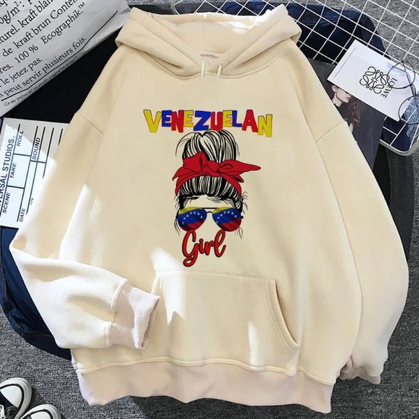 Hoodies femininos Venezuela Mulheres 90s Estilo Coreano Treino Capuz Manga Longa Top Roupas