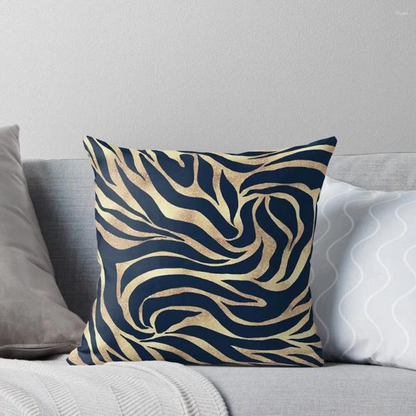 Travesseiro elegante azul marinho ouro zebra impressão lance caso de luxo decorativo natal