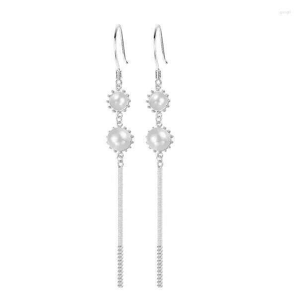 Ohrstecker aus Sterlingsilber, für Damen, Kristall, Zirkon, runde Perle, Quaste, Ohrbügel, süß, romantisch, Modeschmuck, Paar-Geschenk