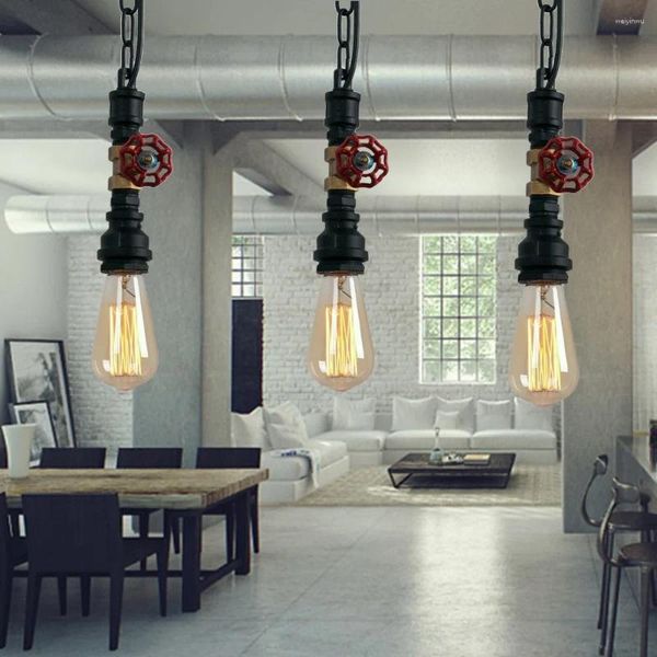 Lâmpadas pendentes Rústicas Luzes Industriais Vintage Lâmpada Suspensão Luminária Tubulação de Água Corrente Pendurada Luz E27 220V para Decoração Loft