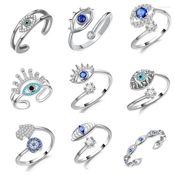 Кольца кластера, модные серебристые цвета с кристаллами сглаза для женщин, элегантное регулируемое обручальное кольцо для пары, ювелирные изделия из нержавеющей стали, подарок