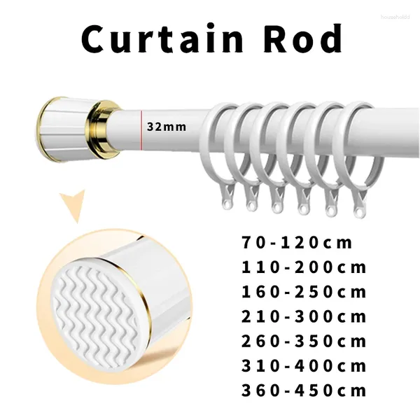 Cortinas de chuveiro ajustável longa haste de cortina metal roupas pendurado pólo sem perfuração varanda secagem rack suporte extensível