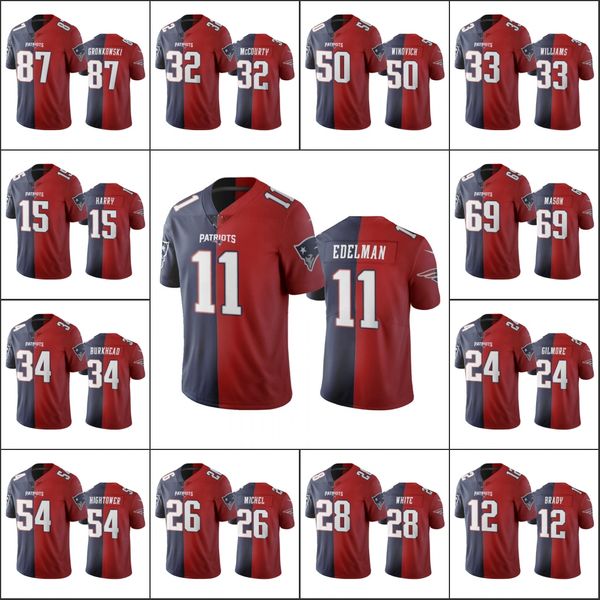 New England''Patriots''Men 11 Julian Edelman 15 N'Keal Harry 12 Tom Brady Maglia personalizzata da donna giovanile Navy rossa bicolore limitata