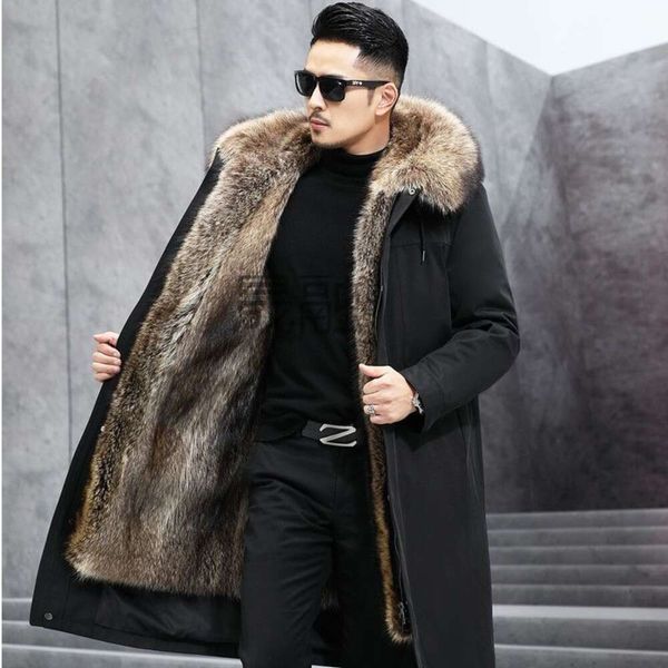 Yf Высококачественный стиль превосходит мужское теплое кожаное пальто средней длины, супер толстое съемное пальто с мехом, большой размер, свободная внешняя часть LU8U