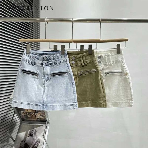 Saias mini saia jeans para mulheres 2023 verão novo zíper exposto retro cintura alta emagrecimento quente menina minissaia bainha culottes yq240201