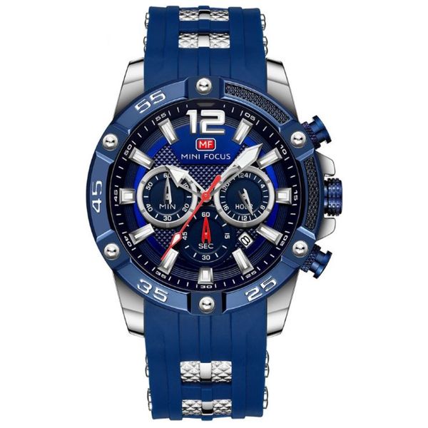MINI FOCUS Многофункциональные кварцевые мужские часы со светящимся циферблатом, наручные часы с силиконовым ремешком и рабочими субциферблатами2709