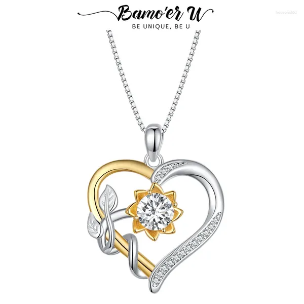 Ciondoli Bamoer U D Colore VVS1 EX 1.0CT Collana Moissanite Ciondolo cuore Catena dorata con fiori S925 Design originale Regalo di San Valentino