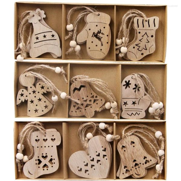 Decorazioni di Natale 12 Pz/scatola Simpatici Fiocchi di NeveDeerTree Pendenti in Legno Per Noel Albero Appeso Bambini Natale Pittura FAI DA TE Regali