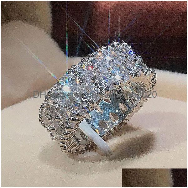 Anéis de casamento 100% esterlina sier criado fl moissanite diamantes pedra preciosa anel de noivado de casamento jóias finas presente para entrega de gota dhoij