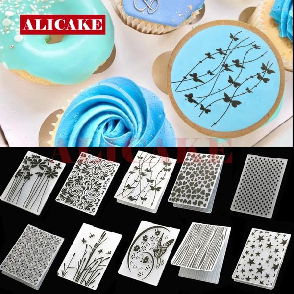 Moldes de cozimento 10 estilos pasta de gravação de plástico diy modelo de artesanato moldes carimbo estênceis pastas fondant bolo decoração molde