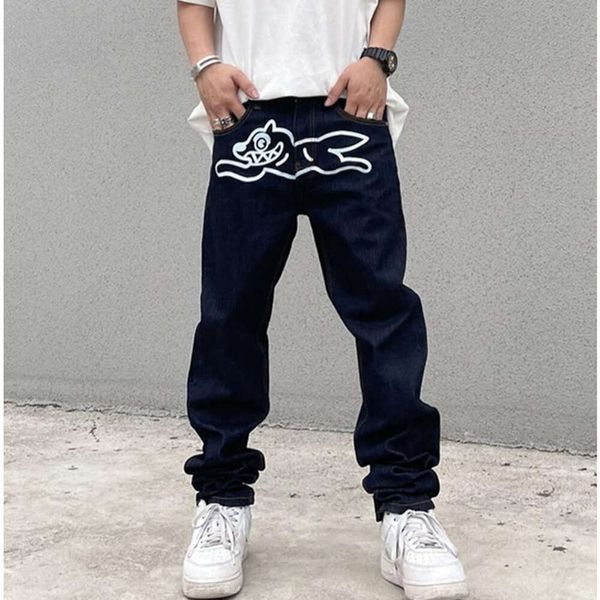 "High Street Men's Flying Dog Print Jeans - Vintage Harajuku Washed Denim Pant for a Hip Hop Streetwear Look, Straight Loose Fit, Casual and Stylish Trousers for Men"