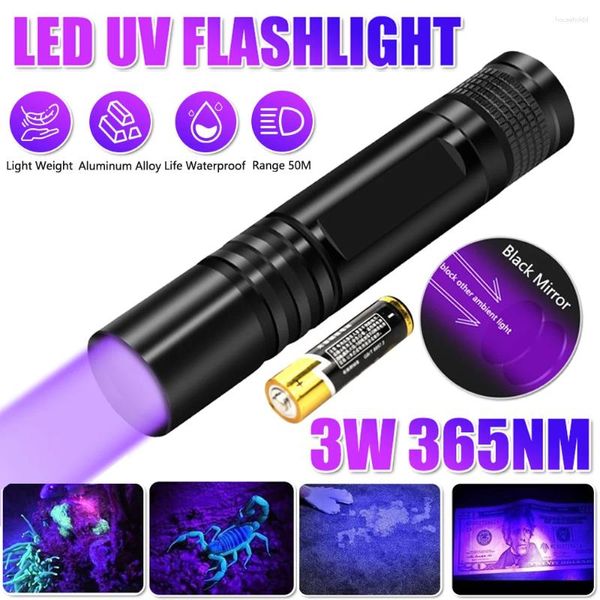 Torce 3W Mini Torcia UV BlackLight Palmare 365nm Torcia ultravioletta Lampada Rilevatore di polimerizzazione della resina delle banconote in urina di animali domestici di AA