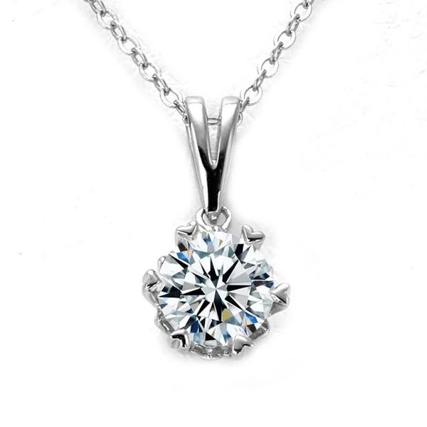 Ketten D Farbe VVS1 Moissanit Halskette 925 Sterling Silber 1 0Ct Runde Brilliant Diamanten Solitär Anhänger Für Frauen Schmuck297a