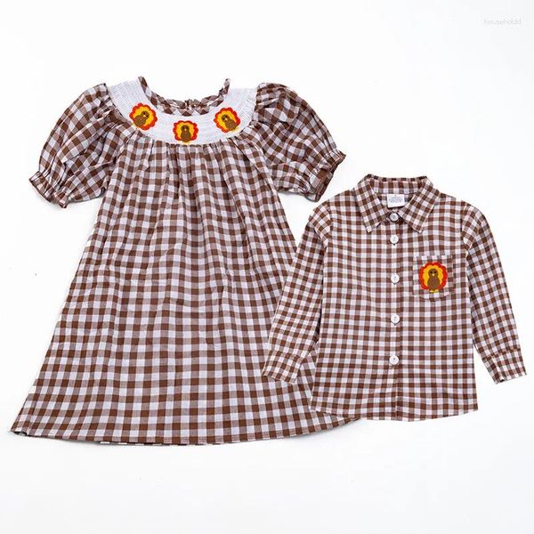Платья для девочек Girlymax Sibling осень День Благодарения для маленьких девочек клетчатое платье с турецкими копченостями рубашка для мальчиков тканая детская одежда