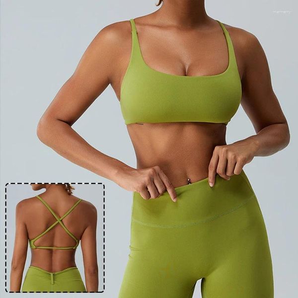 Camicie sportive Collo quadrato Reggiseni sportivi da allenamento per donna Intimo ad asciugatura rapida Fitness Reggiseno incrociato senza schienale Yoga Canotta corta