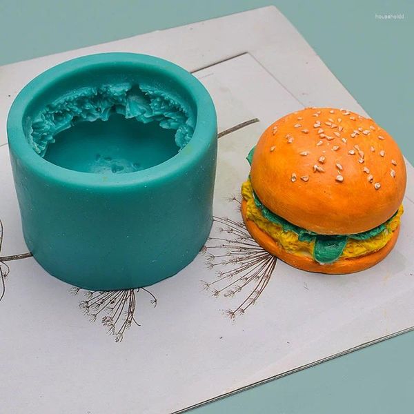 Pişirme Aletleri Aomily 3D Silikon Hamburger şekilli fondan kek çikolatalı kalıp kalıp mum polimer kil kalıpları el sanatları diy formları taban